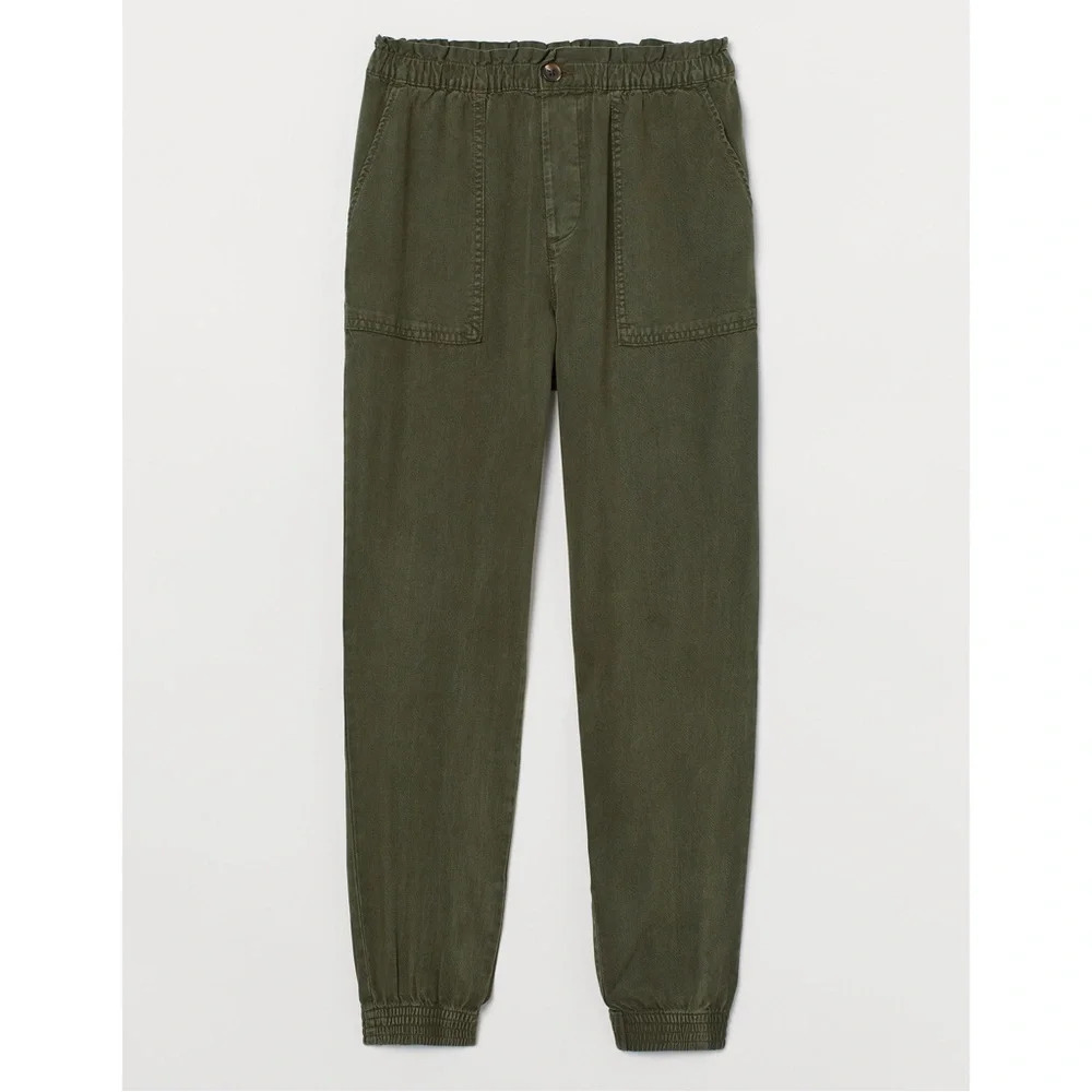 H&M Women’s Twill Joggers Pants High Waisted in Green Size 6